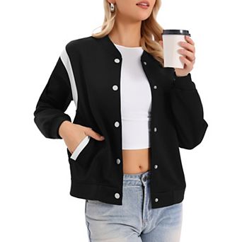 Bomber Jacket Women Casual Button Down Baseball Varsity Jacket Outfits Fall Coats Fashion Clothes