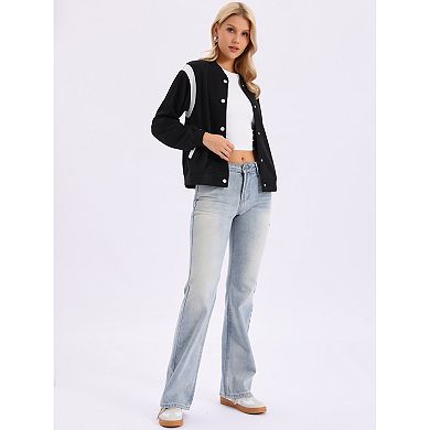 Bomber Jacket Women Casual Button Down Baseball Varsity Jacket Outfits Fall Coats Fashion Clothes