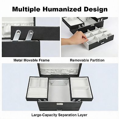 3-Layer Jewelry Organizer Box with Leather & Velvet Lining