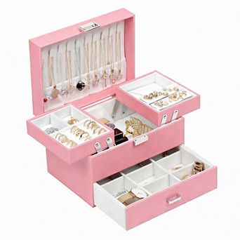 3-Layer Jewelry Organizer Box with Leather & Velvet Lining