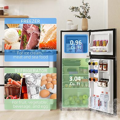 HOMCOM Small Fridge with Freezer, 4 Cu Ft Refrigerator with Shelves