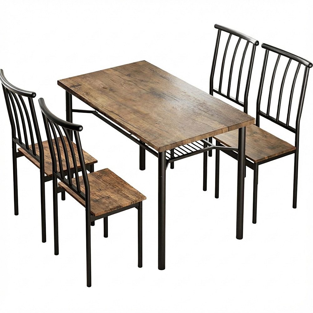 Rustic Farmhouse Dining Table Set for Four with Chairs
