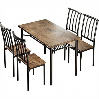 Rustic Farmhouse Dining Table Set for Four with Chairs