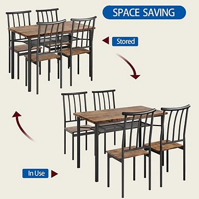 Rustic Farmhouse Dining Table Set for Four with Chairs