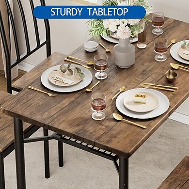 Rustic Farmhouse Dining Table Set for Four with Chairs