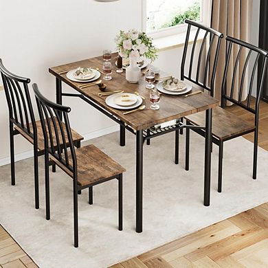 Rustic Farmhouse Dining Table Set for Four with Chairs