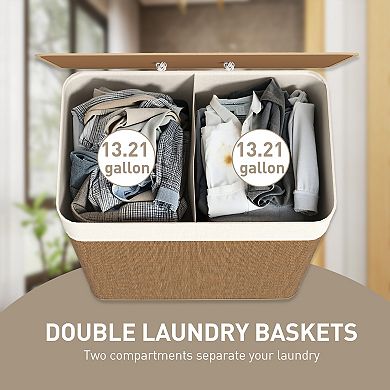 HOMCOM Double Laundry Basket with Lid, 26.4 Gallon Laundry Hamper