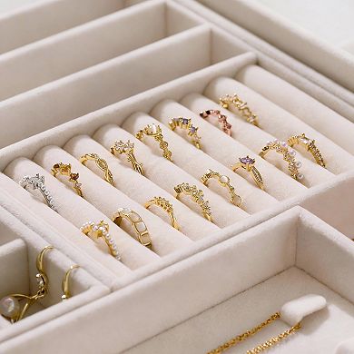 4-Piece Stackable Velvet Jewelry Organizer with Customizable Compartments