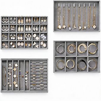 4 pc Stackable Velvet Jewelry Organizer with Customizable Compartments