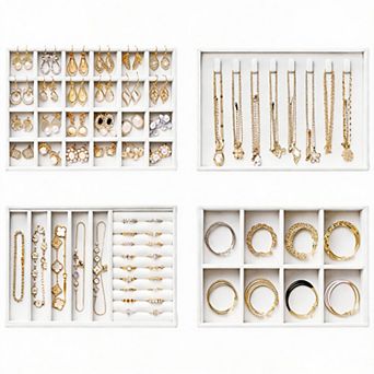4 pc Stackable Velvet Jewelry Organizer with Customizable Compartments