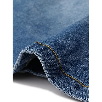 Women's Plus Size Denim Overalls Dress Adjustable Strap Pinafore Bib Jean Dress with Side Pockets