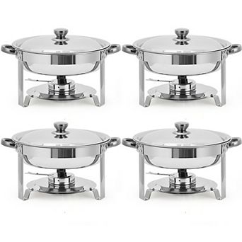 4 Pack Chafing Dishes for Buffet, 5-qt Round Buffet Servers and Food Warmer Set with Lid, Silver