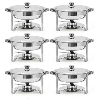 6 Pack Chafing Dishes for Buffet, 5-qt Round Buffet Servers and Food Warmer Set with Lid, Silver