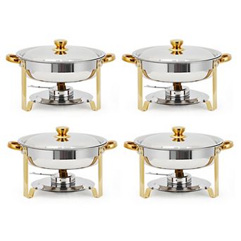 4 Pack Chafing Dishes for Buffet, 5-qt Round Buffet Servers and Food Warmer Set with Lid, Gold