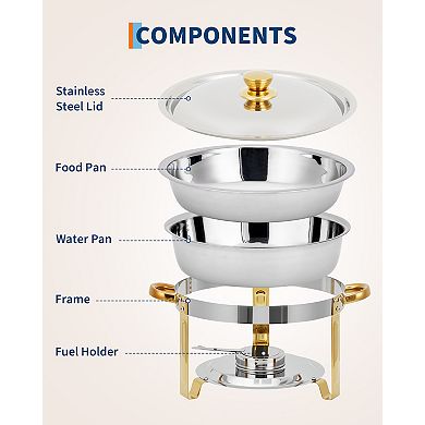 4 Pack Chafing Dishes for Buffet, 5 QT Round Buffet Servers and Food Warmer Set with Lid, Gold