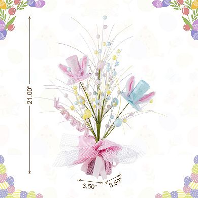 Glitzhome 21"H Easter Glitter Egg & Top Hat Table Tree