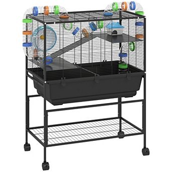 PawHut Hamster Cage, 3 tier Rolling Rat Cage for Syrian, Gerbil, Mouse