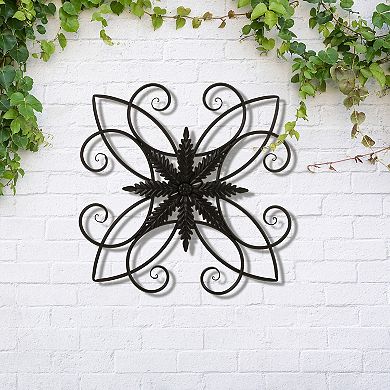 Glitzhome 20"L Traditional Clematis Pattern Iron Scroll Outdoor Wall Decor