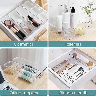 25 Clear Plastic Drawer Organizers, 4 Sizes, Stackable, Non-Slip