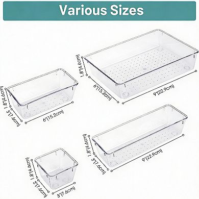 25 Clear Plastic Drawer Organizers, 4 Sizes, Stackable, Non-Slip