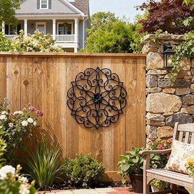 Glitzhome 23"D Traditional Floral Iron Scroll Outdoor Wall Decor