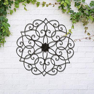 Glitzhome 23"D Traditional Floral Iron Scroll Outdoor Wall Decor