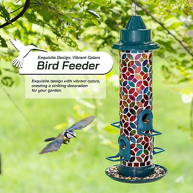 Glitzhome 20''H Glass Tall Hanging Multi-Color Mosaic Bird Feeder