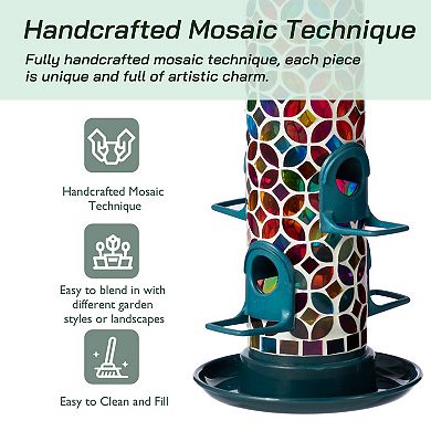 Glitzhome 20''H Glass Tall Hanging Multi-Color Mosaic Bird Feeder