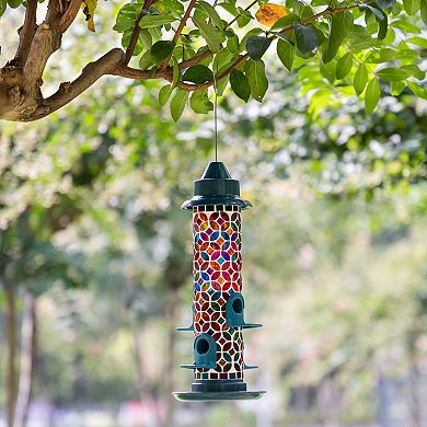 Glitzhome 20''H Glass Tall Hanging Multi-Color Mosaic Bird Feeder
