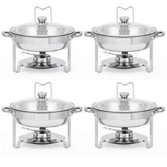4 Pack Chafing Dishes Set, 5-qt Round Buffet Servers and Food Warmer Set with Glass Lid, Holder
