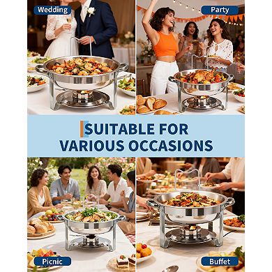 4 Pack Chafing Dishes Set, 5 QT Round Buffet Servers and Food Warmer Set with Glass Lid, Holder