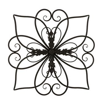 Glitzhome 20"L Traditional Heart and Petal Iron Scroll Outdoor Wall Decor