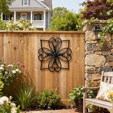 Glitzhome 20"L Traditional Heart and Petal Iron Scroll Outdoor Wall Decor