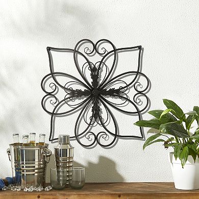 Glitzhome 20"L Traditional Heart and Petal Iron Scroll Outdoor Wall Decor