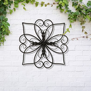 Glitzhome 20"L Traditional Heart and Petal Iron Scroll Outdoor Wall Decor