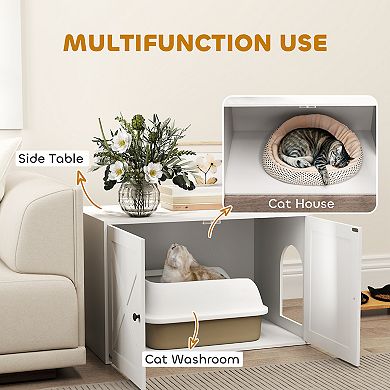 PawHut Cat Litter Box Enclosure, Hidden Litter Box Furniture