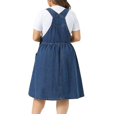 Women's Plus Size Denim Overalls Dress Romper Sleeveless Adjustable Straps Jumper Jean Midi Dresses