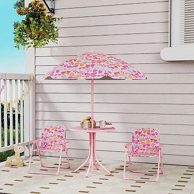 Qaba Kids Picnic Table and Chair Set, Outdoor Table with Foldable Chairs