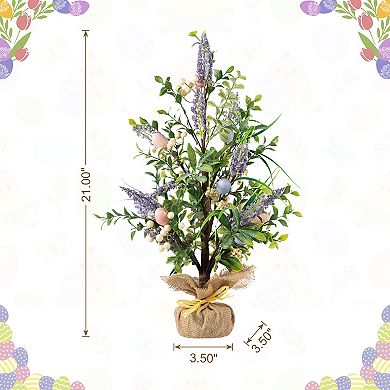 Glitzhome 21"H Easter Table Decor, Egg & Lavender Table Tree Décor