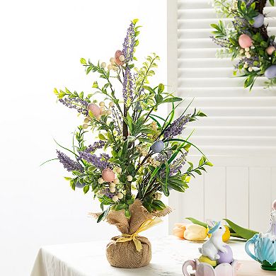 Glitzhome 21"H Easter Table Decor, Egg & Lavender Table Tree Décor