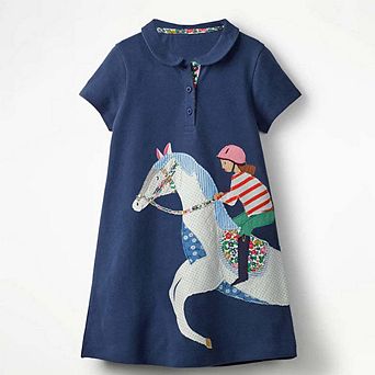 Summer Short Sleeves Horse Racing Cartoon Collar Dress