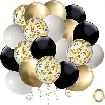 Black and Gold Confetti Balloons 50 Pack 12 Inch Latex Party Set