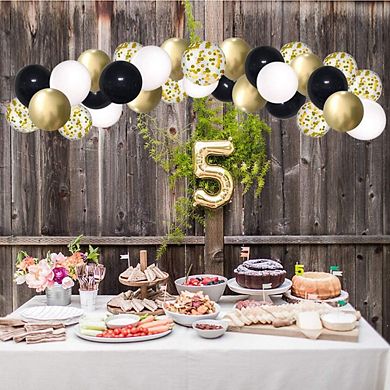 Black and Gold Confetti Balloons 50 Pack 12 Inch Latex Party Set