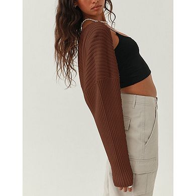 Women Knit Shoulder Shrug Sweater Long Sleeve Cropped Cardigan