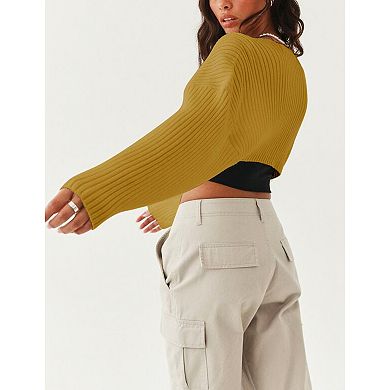 Women Knit Shoulder Shrug Sweater Long Sleeve Cropped Cardigan