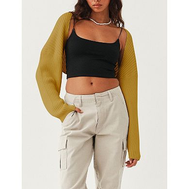 Women Knit Shoulder Shrug Sweater Long Sleeve Cropped Cardigan