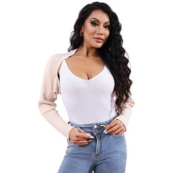 Women Knit Shoulder Shrug Sweater Long Sleeve Cropped Cardigan
