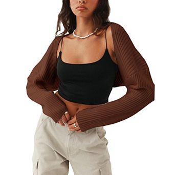 Women Knit Shoulder Shrug Sweater Long Sleeve Cropped Cardigan