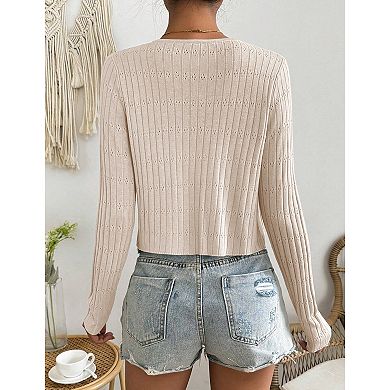 Women's Long Sleeve Knit Cropped Cardigan Tie Up Shrug Top