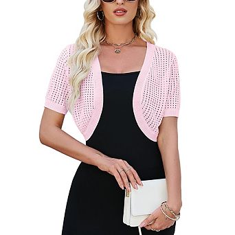 Women's Knit Cardigan Short Sleeve Cropped Sweater Shrug for Dress